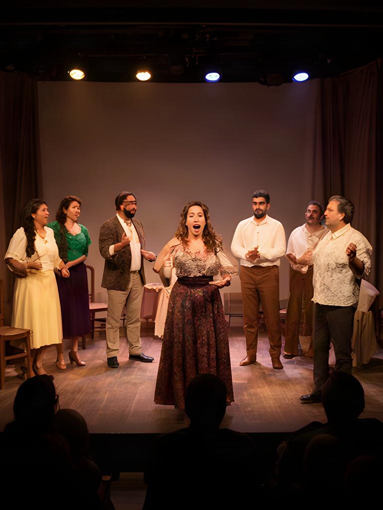 Actores representando una obra en un pequeño teatro cultural de Cholula