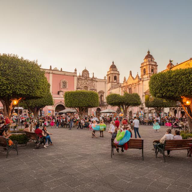 Zócalo de Cholula iluminado durante una tarde de actividades culturales