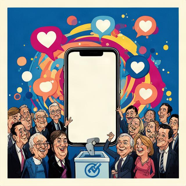 Caricatura política sobre la democracia digital y la cultura del like