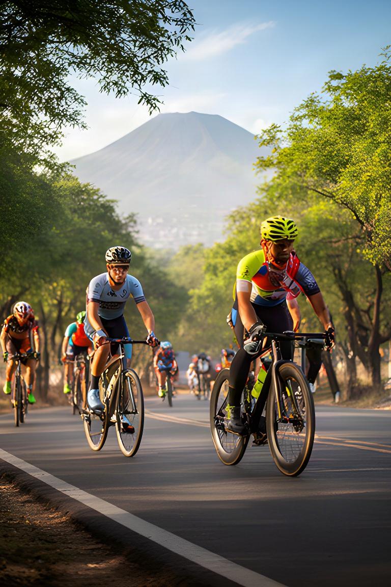 Ciclistas recorriendo una ruta arbolada entre Cholula y Puebla