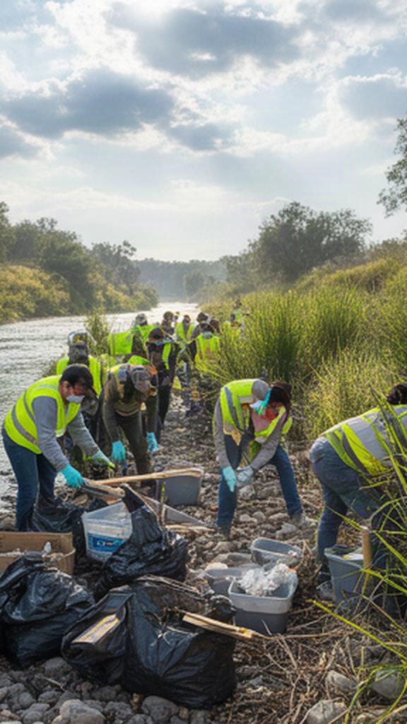 Voluntarios retirando residuos de la ribera del río en Cholula