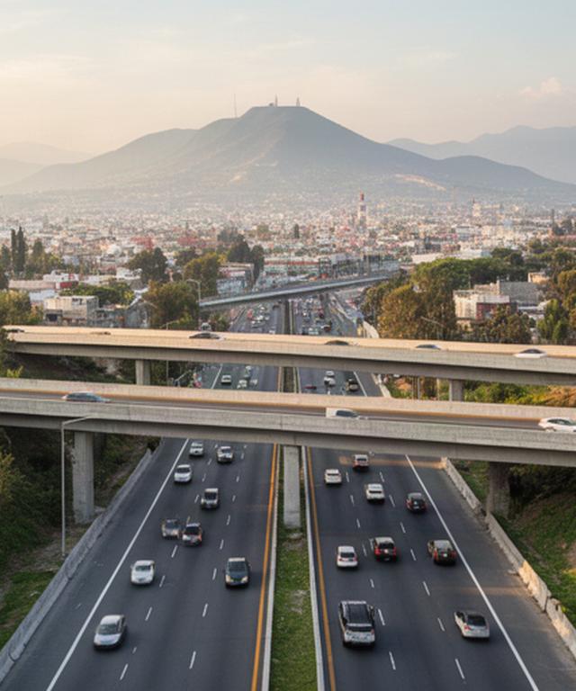 Nuevo distribuidor vial entre Cholula y Puebla visto desde una avenida regional