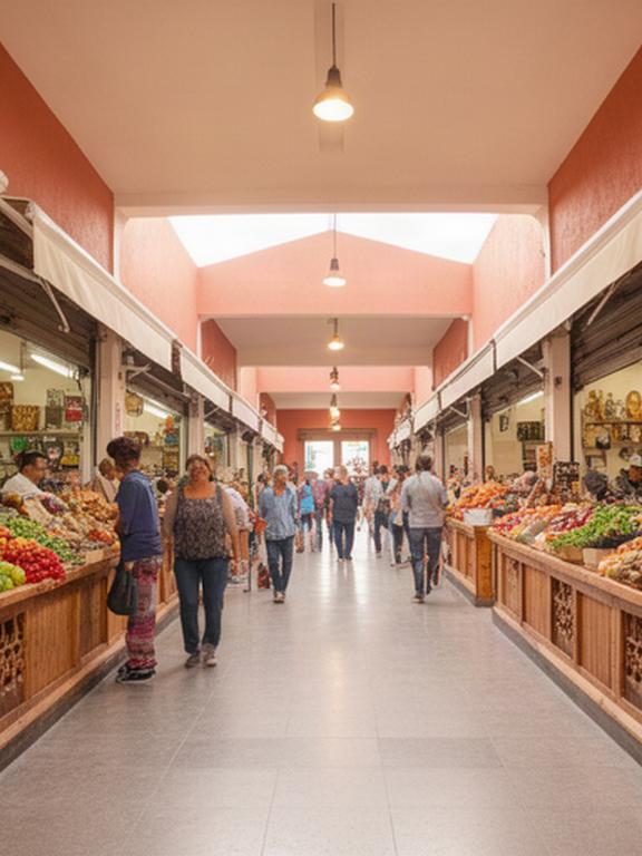 Mercado municipal de Cholula remodelado con puestos abiertos y pasillos iluminados