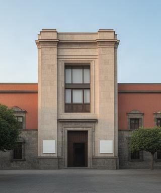 Fachada sobria de un edificio institucional en Puebla bajo luz de la mañana