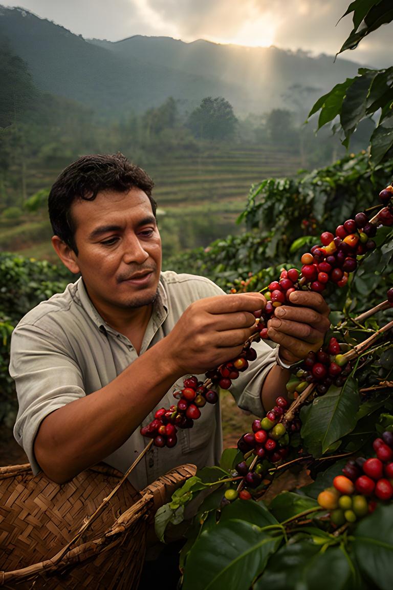 Productora de café revisando granos rojos en una finca de la Sierra Norte de Puebla