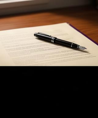 Pluma de tinta sobre un documento legal en un escritorio de madera