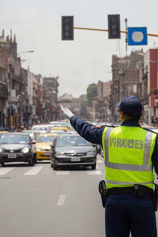 Agente vial organizando el tránsito en un cruce concurrido de Puebla