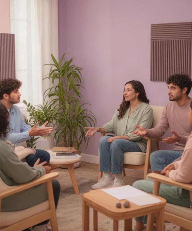 Psicóloga conversando con estudiantes en una sala tranquila de orientación universitaria en Puebla